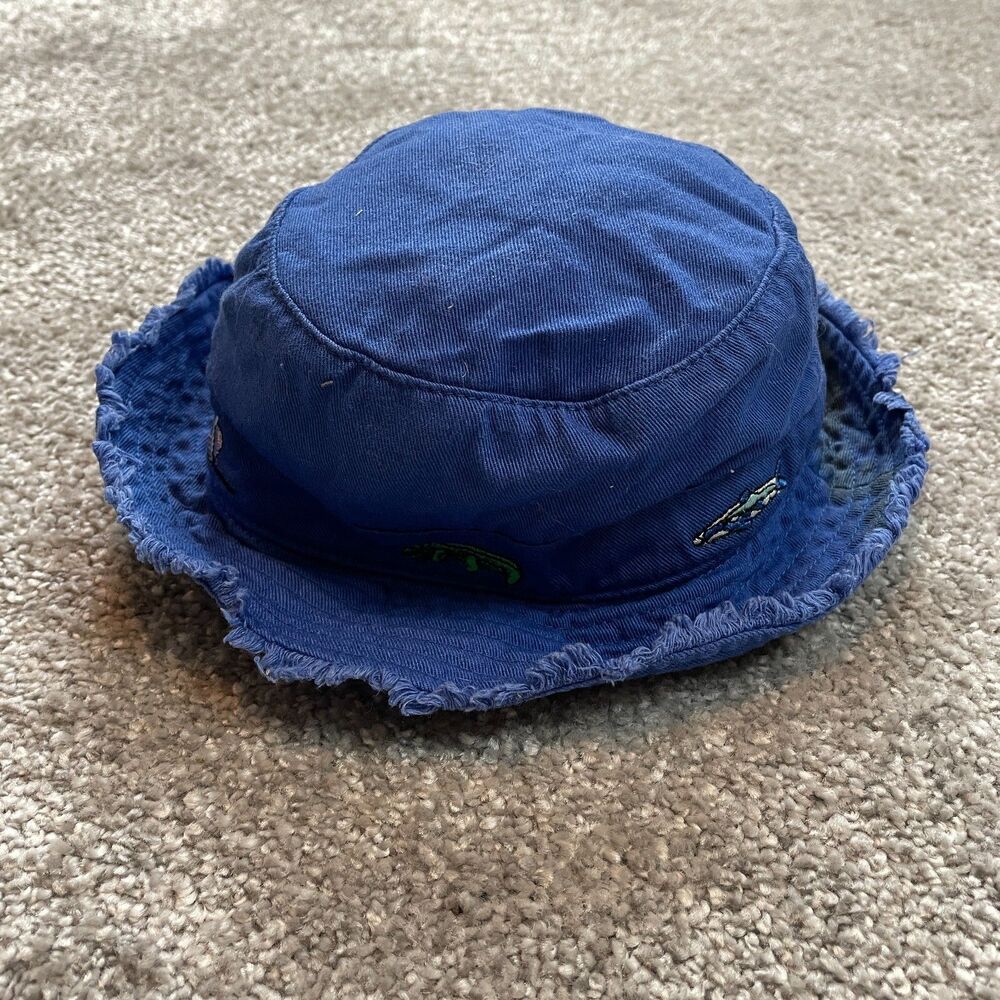 Royal Resortwear Bucket Hat Kids 48 Large Blue Raw Brim Fish Adjustable Strap